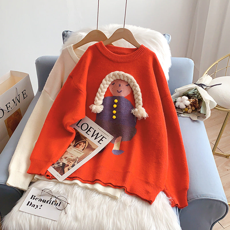 Cute three-dimensional braided cartoon little girl sweater  5141