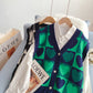 Vintage Plaid V-neck knitted vest vest vest vest jacket  5254