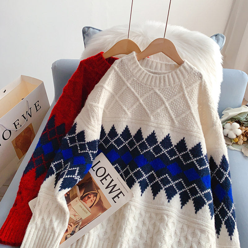 Retro foreign style red twist sweater for women  5265