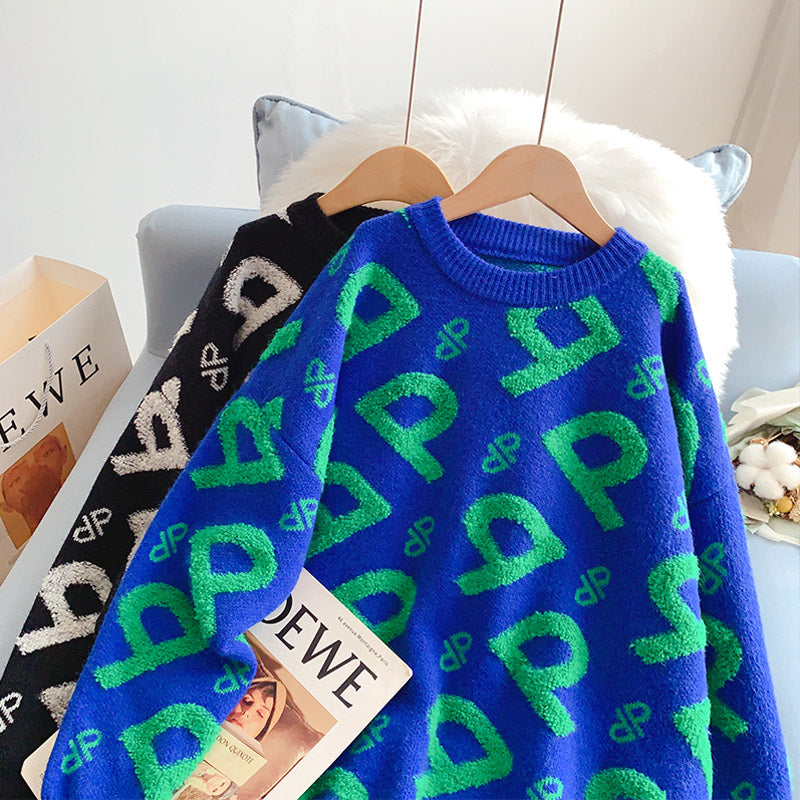 Vintage flocking embroidery sweater Crew Neck Sweater Top  5194