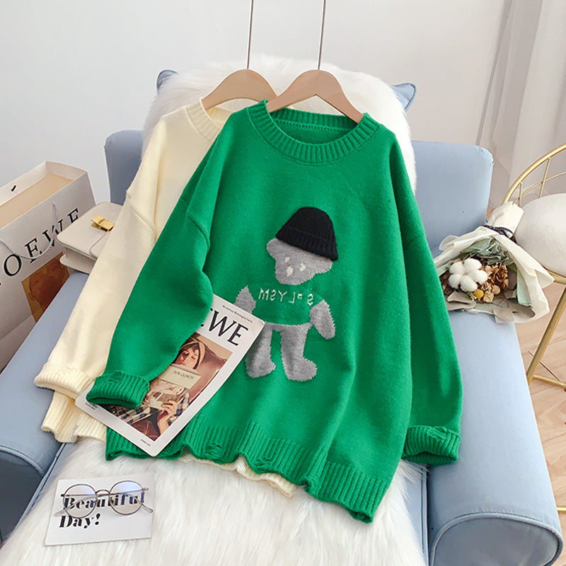 Cute bear three-dimensional hat sweater female design sense minority  5199