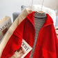 High neck zipper large pocket design sweater coat  5190