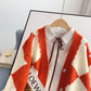 Vintage rhombic contrast cardigan sweater knitted jacket  5242