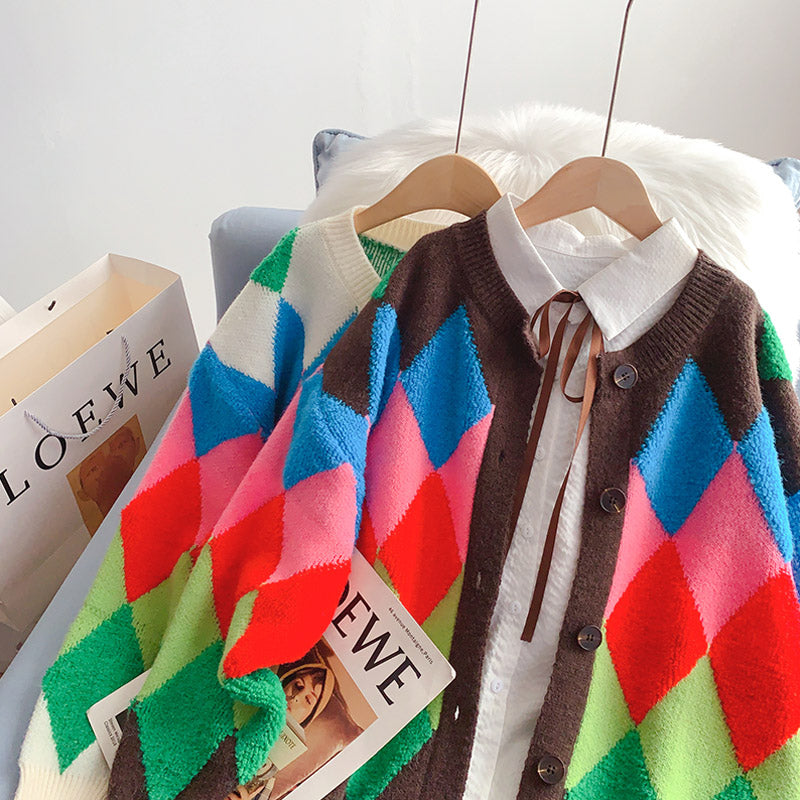 Contrast Lingge sweater coat cardigan design top  5249