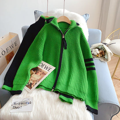 Lazy Design Strickjacke mit Stehkragen und Reißverschluss für Damen 5137