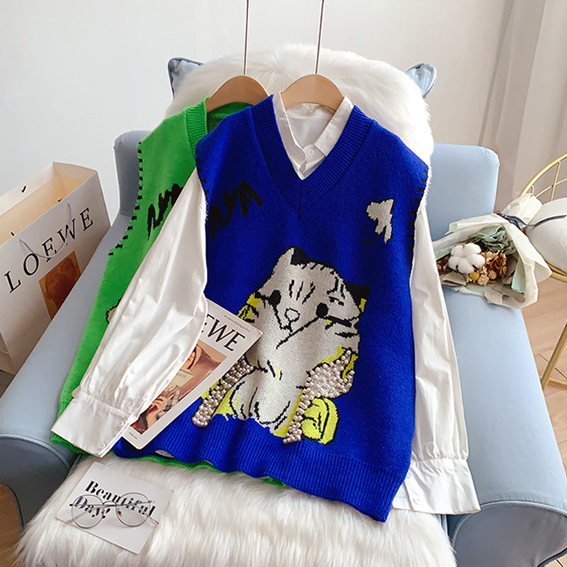 Schwere Industrie-Nagelperle mit V-Ausschnitt, gestrickte Weste, Weste, Mantel 5255