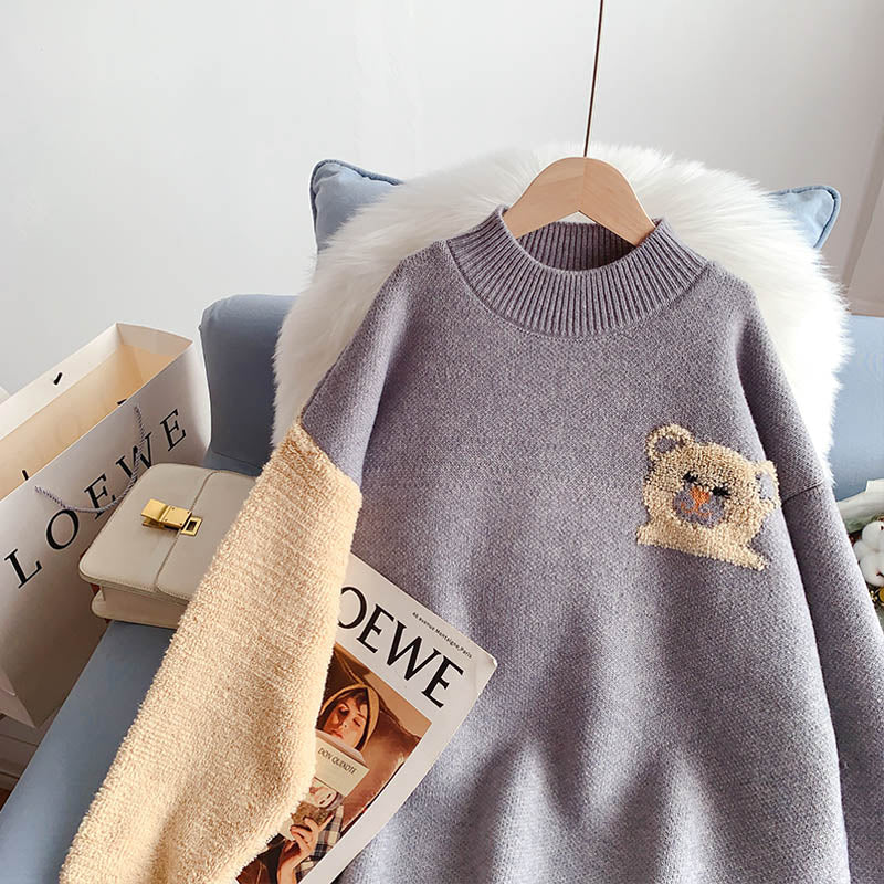 Little bear sweater soft waxy Pullover aging foreign style fried street girl  5237