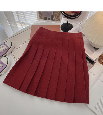 Pleated skirt, versatile knitted A-line high waist skirt  5309