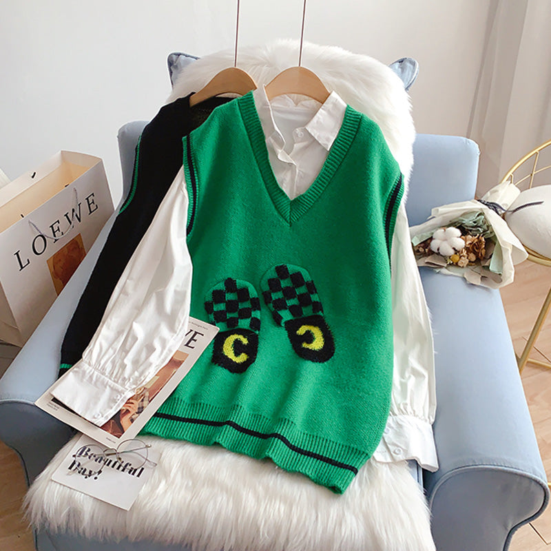 Knitted vest vest coat Vintage V-neck vest  5259