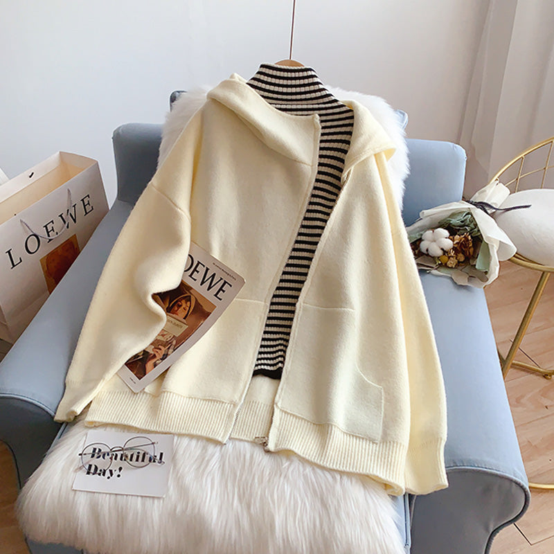 Design inclined zipper hooded sweater women's coat  5220