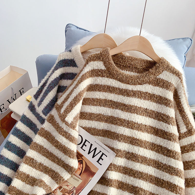 Striped Pullover Sweater coarse wool sweater top  5235