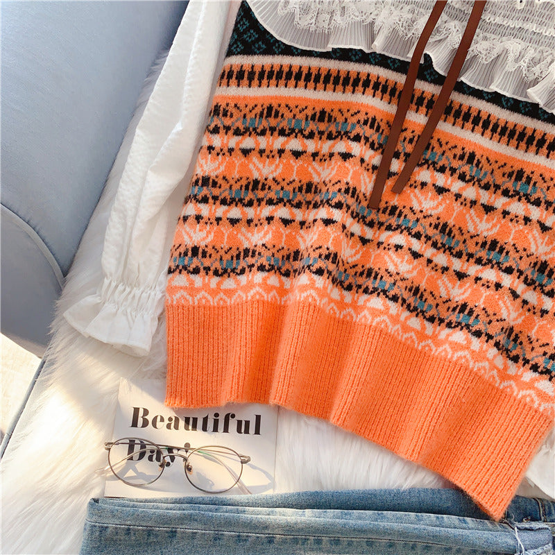 Retro national style knitted vest women's sweater vest  5107