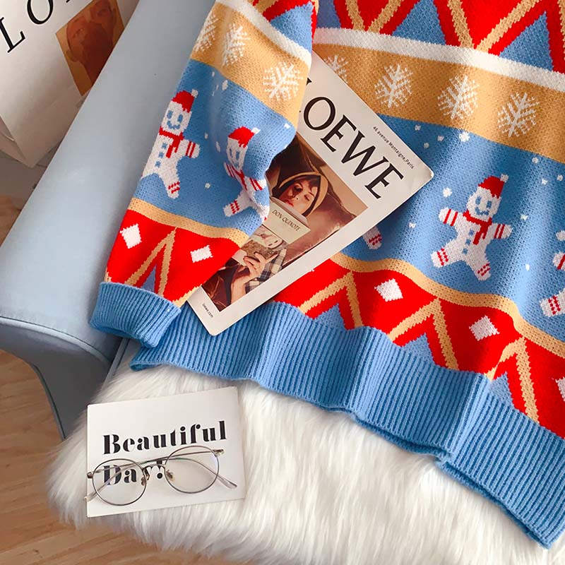 Red Christmas style crew neck sweater sweater sweater top  5132