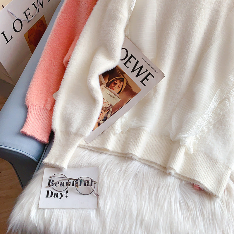 Imitation mink soft waxy sweater knitted top  5260