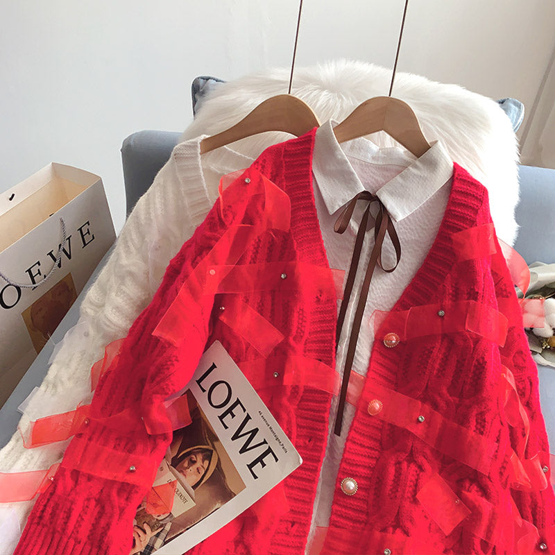 Design three-dimensional heavy industry bow sweater coat  5245