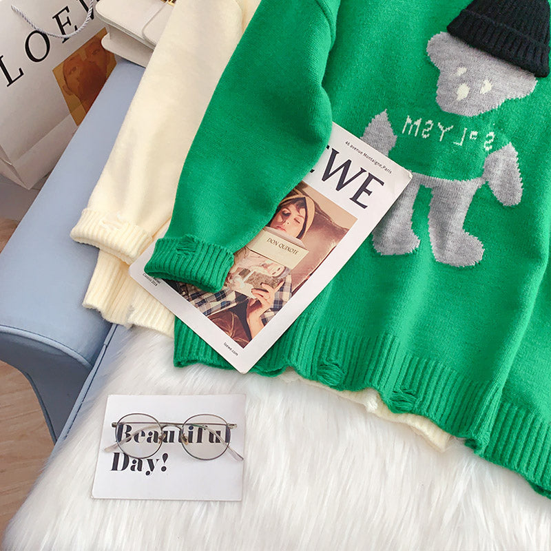 Cute bear three-dimensional hat sweater female design sense minority  5199