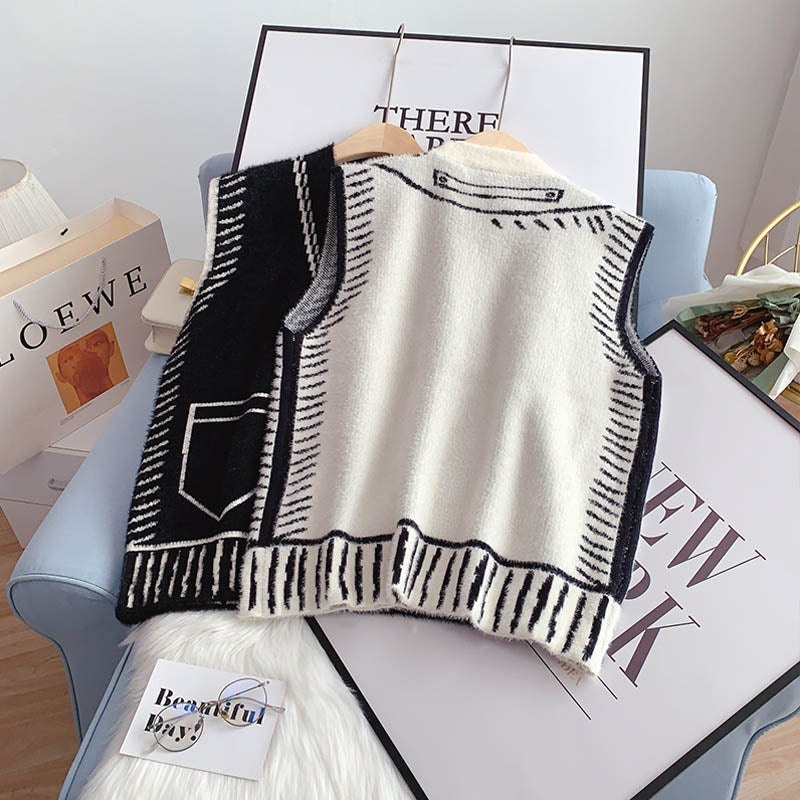 Imitation mink knitted vest for women  5173