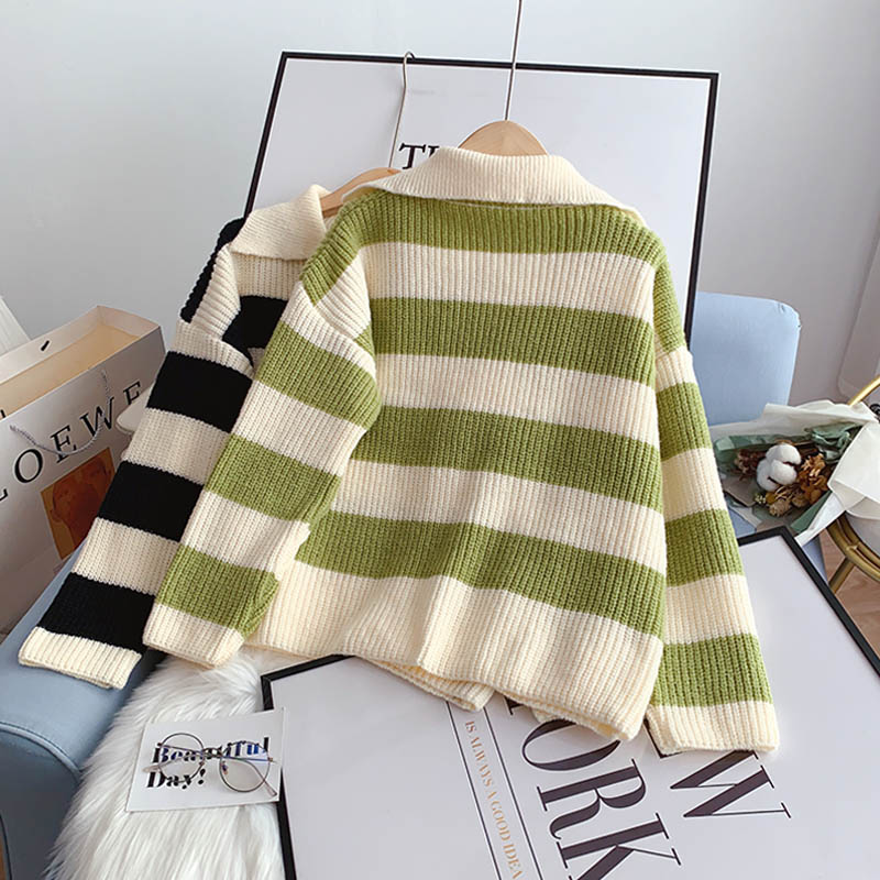 Striped loose Pullover Sweater sweater top  5115