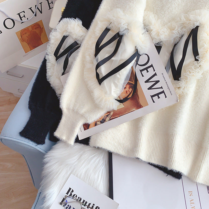 Love gauze lace sweater design sense minority top  5111