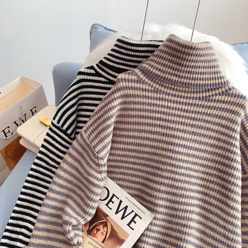 Pullover mit Stehkragen und Streifen unten 5183