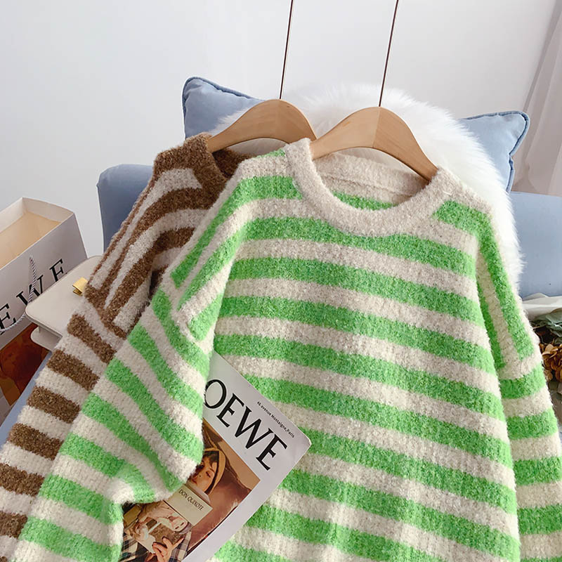 Striped Pullover Sweater coarse wool sweater top  5235