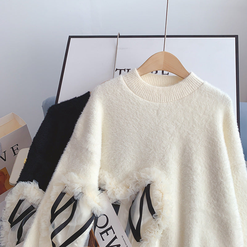 Love gauze lace sweater design sense minority top  5111