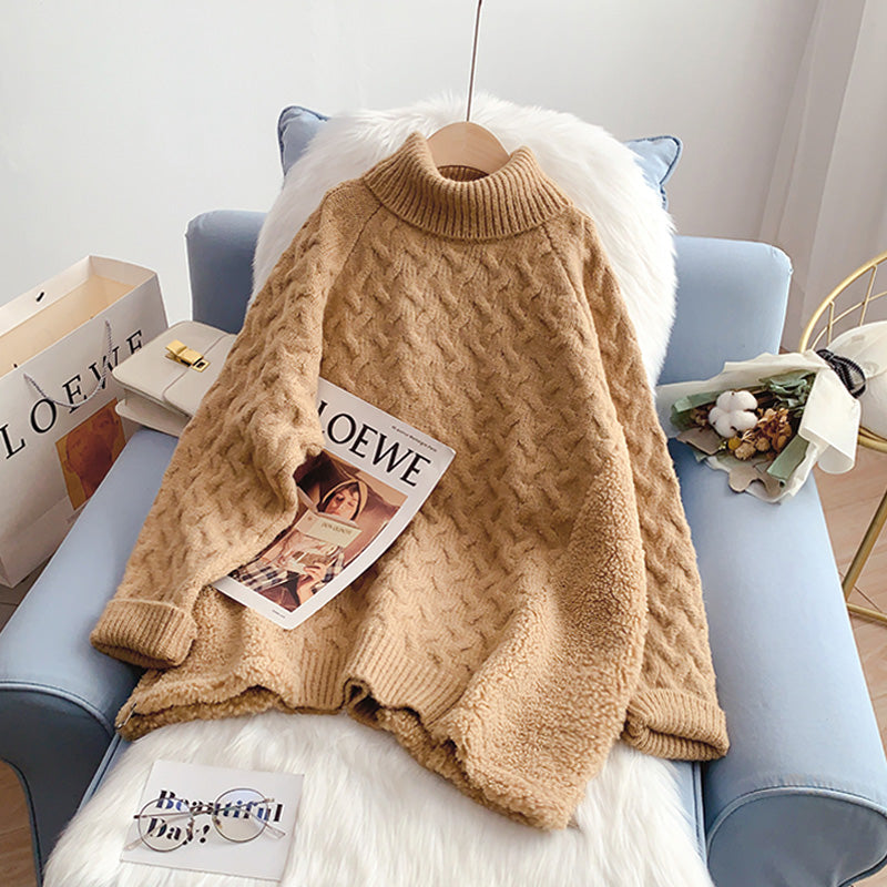 Design lamb wool stitched turtleneck sweater  5177