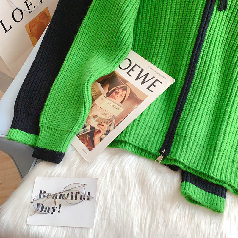 Lazy Design Strickjacke mit Stehkragen und Reißverschluss für Damen 5137