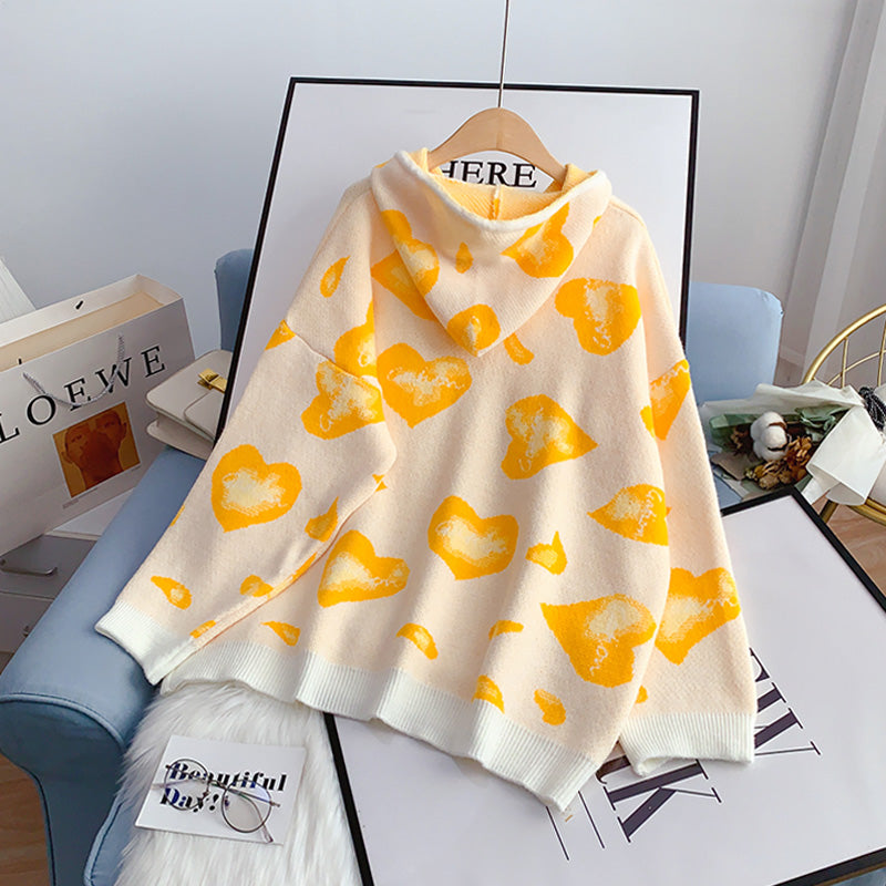 Net red love sweater sweater women's loose hooded Pullover  5114