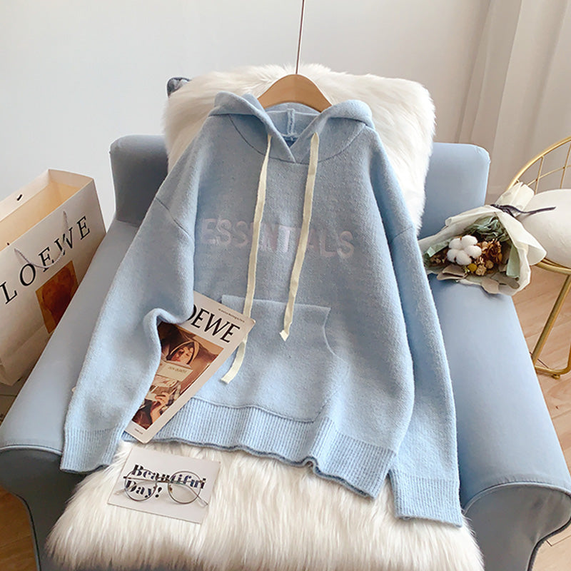 Lazy Letter bestickter Kapuzenpullover Pullover Damen Pullover 5216