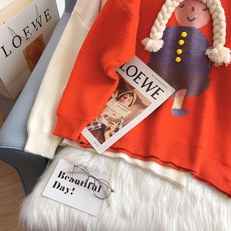 Cute three-dimensional braided cartoon little girl sweater  5141