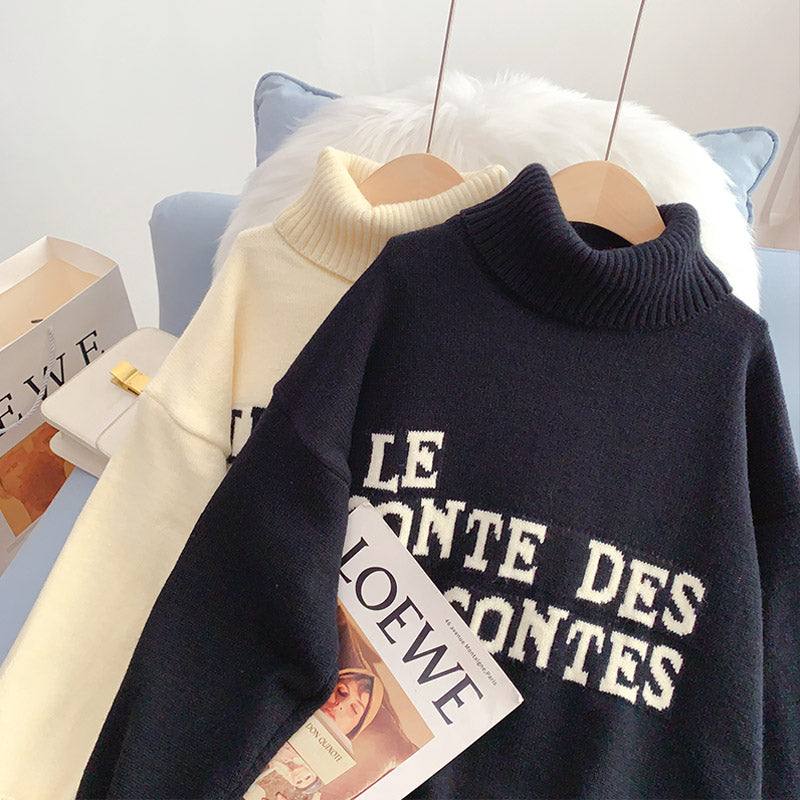 Pull col montant ample paresseux lettre pull 5232