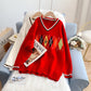 Ling Ge retro V-Neck Sweater sweater sweater top  5201
