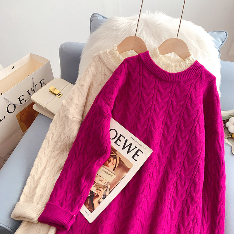 Design sense hemp lace collar sweater  5110