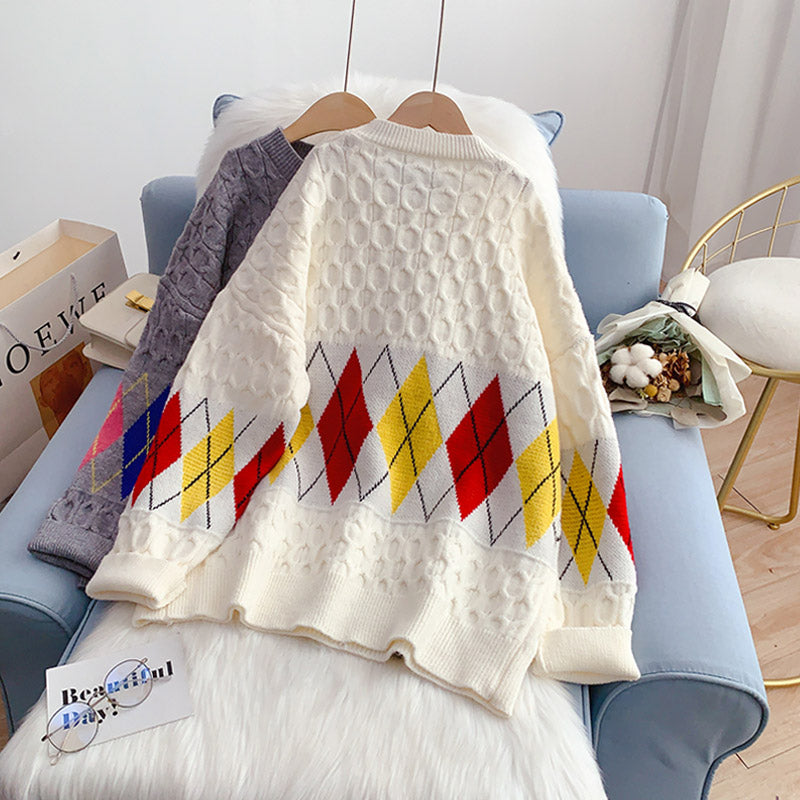 Vintage Lingge jacquard sweater, lazy and advanced  5227