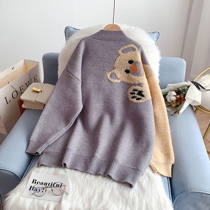 Little bear sweater soft waxy Pullover aging foreign style fried street girl  5237