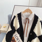 Vintage rhombic contrast cardigan sweater knitted jacket  5242
