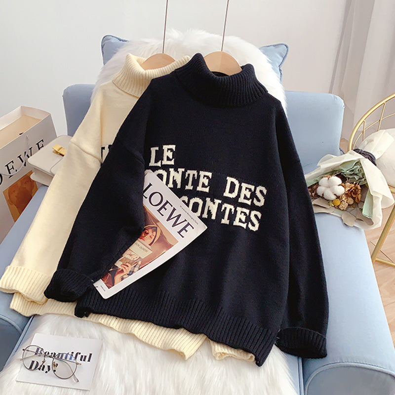 Pull col montant ample paresseux lettre pull 5232