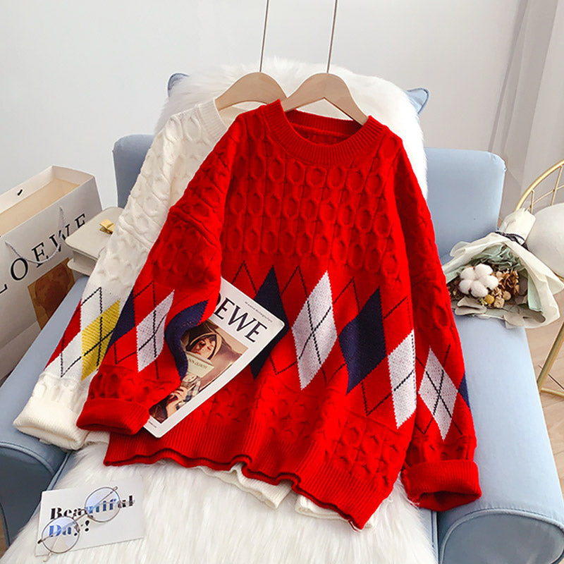 Vintage Lingge jacquard sweater, lazy and advanced  5227