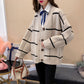 Harajuku Pullover Cardigan Karierte Strickjacke 5268