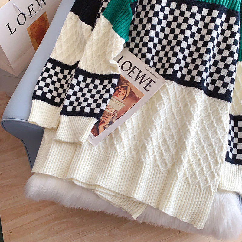 Checkerboard turtleneck sweater dress  5210