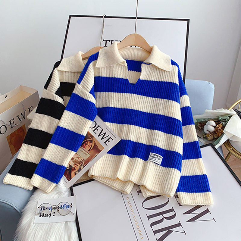 Striped loose Pullover Sweater sweater top  5115