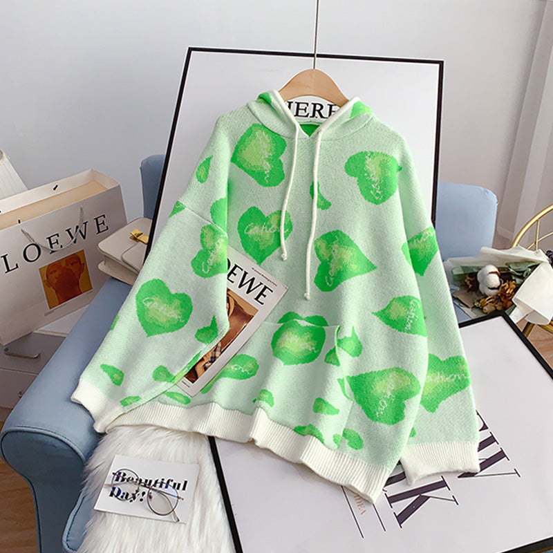 Net red love sweater sweater women's loose hooded Pullover  5114