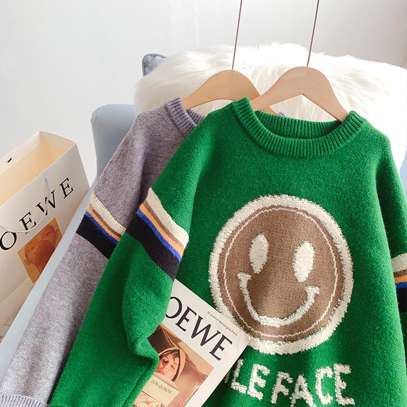 Smiling face pattern sweater sweater sweater women's Pullover  5187