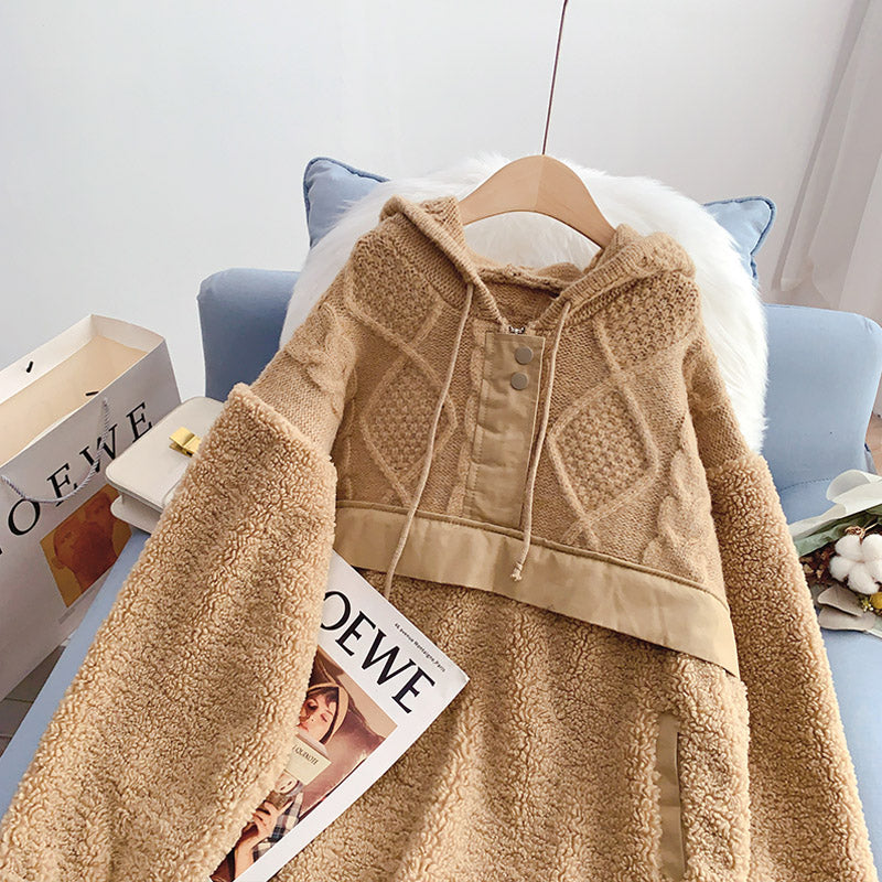 Lammwolle genähter Pullover Pullover Damen Hoodie Design 5203