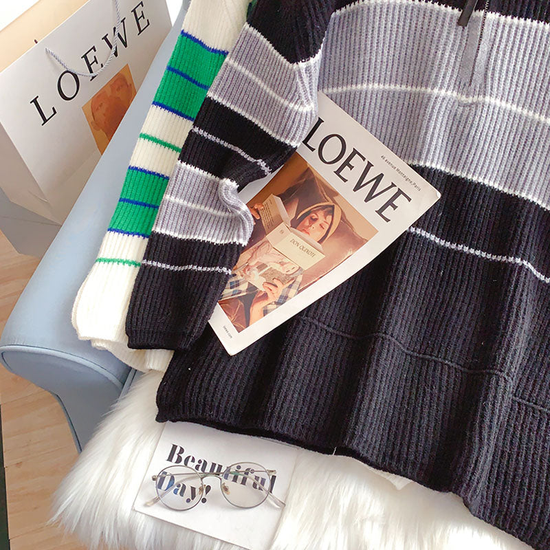 Pullover mit halbem Reißverschluss und Stehkragen 5248