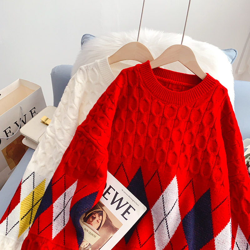 Vintage Lingge jacquard sweater, lazy and advanced  5227