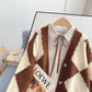 Vintage rhombic contrast cardigan sweater knitted jacket  5242
