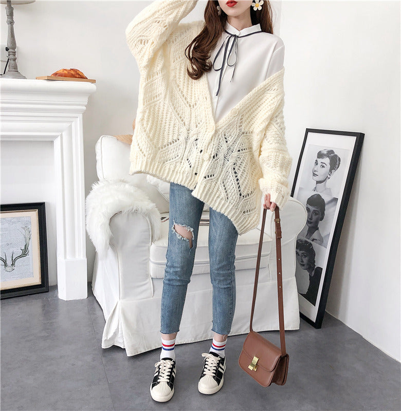Medium length lazy wind thick sweater cardigan women 5266