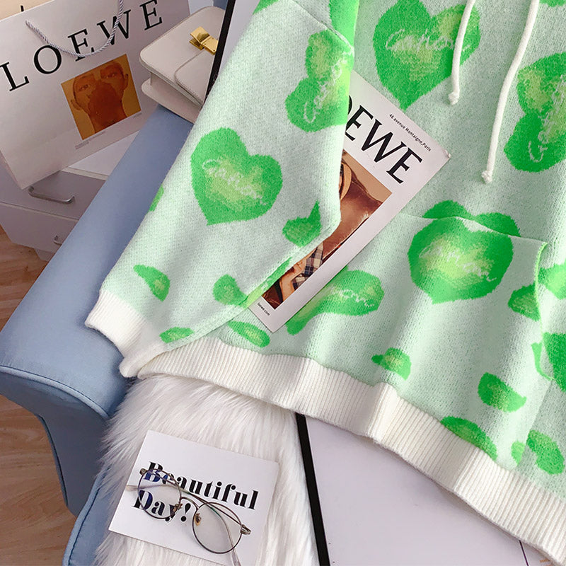 Net red love sweater sweater women's loose hooded Pullover  5114